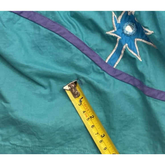 Vintage 70s Ramona Rule Dress, Giraffe Graphic Flowers One Size Teal - Picture 7 of 8